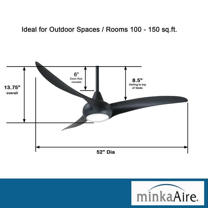 Minka Aire F844-CL Light Wave 52 in. LED Indoor Coal Ceiling Fan with Remote