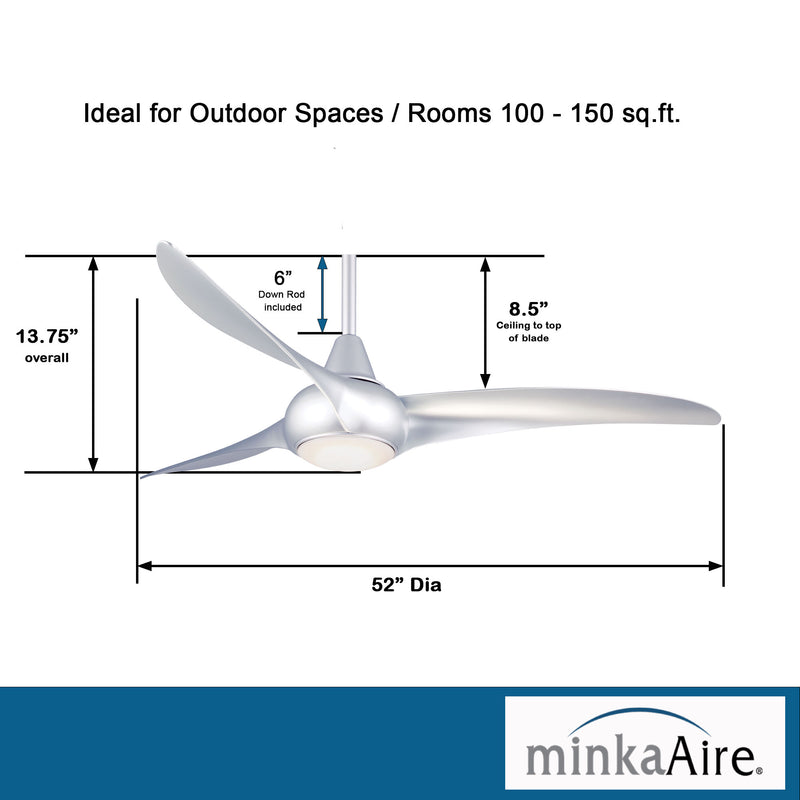 Minka Aire F844-SL Light Wave 52 in. LED Indoor Silver Ceiling Fan with Remote - ALCOVE LIGHTING