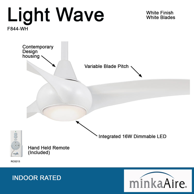 Minka Aire F844-WH Light Wave 52 in. LED Indoor White Ceiling Fan with Remote - ALCOVE LIGHTING
