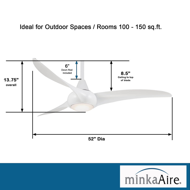Minka Aire F844-WH Light Wave 52 in. LED Indoor White Ceiling Fan with Remote - ALCOVE LIGHTING