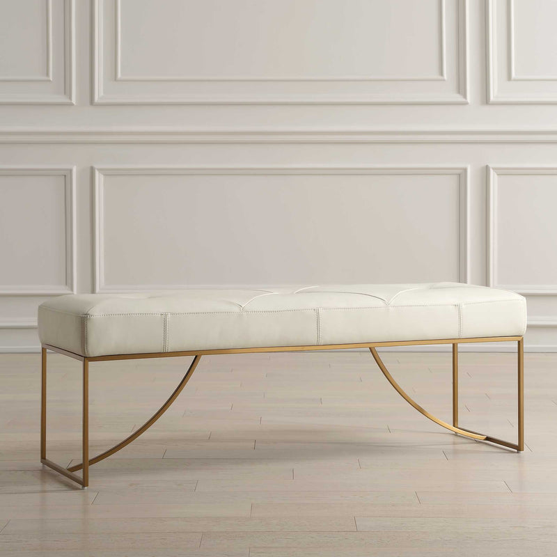 Uttermost 23843 Swale Ivory Leather Bench