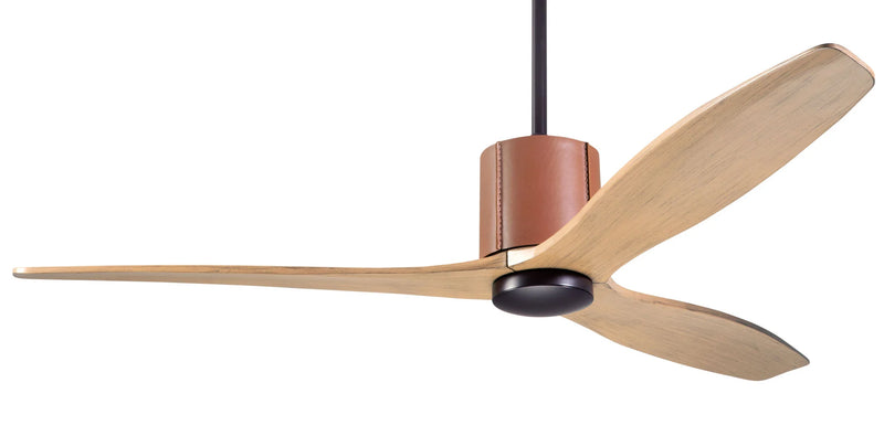 Modern Fan Company LeatherLuxe DC 54″ Dark Bronze Tan Ceiling Fan with Maple Blades and Remote - ALCOVE LIGHTING