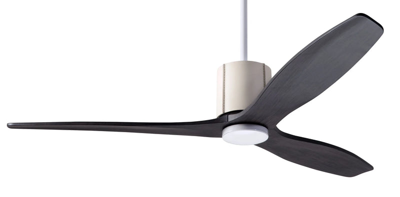 Modern Fan Company LeatherLuxe DC 54″ Gloss White Ceiling Fan with Ebony Blades and Remote - ALCOVE LIGHTING