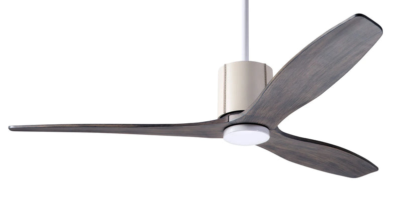 Modern Fan Company LeatherLuxe DC 54″ Gloss White Ceiling Fan with Graywash Blades and Remote - ALCOVE LIGHTING