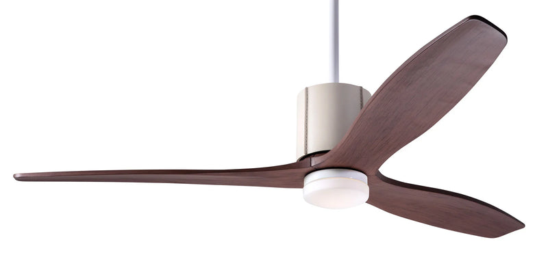 Modern Fan Company LeatherLuxe DC LED 54″ Gloss White Ceiling Fan with Mahogany Blades and Remote - ALCOVE LIGHTING