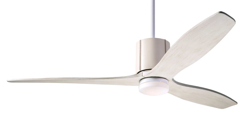 Modern Fan Company LeatherLuxe DC LED 54″ Gloss White Ceiling Fan with Whitewash Blades and Remote - ALCOVE LIGHTING
