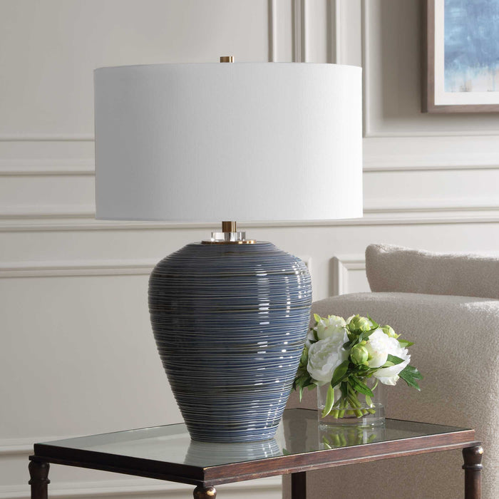 Uttermost 30359 Moher Glossy Blue Table Lamp