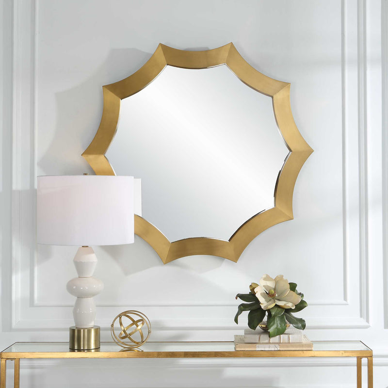 Uttermost 09906 Flare Brushed Brass Round Mirror