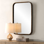 Uttermost A Little Knotty 09996 aged bronze modern rectangle bathroom vanity mirror with hammered iron frame and knotted detailing, 20 in. W x 30 in. H