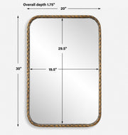 Uttermost A Little Knotty 09996 aged bronze modern rectangle bathroom vanity mirror with hammered iron frame and knotted detailing, 20 in. W x 30 in. H