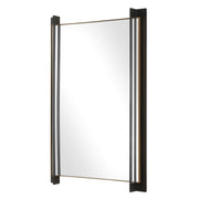 Uttermost Cunene 08249 matte black modern rectangle mirror with floating iron frame and gold leaf inner liner, 26 in. W x 39 in. H