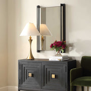 Uttermost Cunene 08249 matte black modern rectangle mirror with floating iron frame and gold leaf inner liner, 26 in. W x 39 in. H