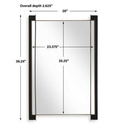 Uttermost Cunene 08249 matte black modern rectangle mirror with floating iron frame and gold leaf inner liner, 26 in. W x 39 in. H