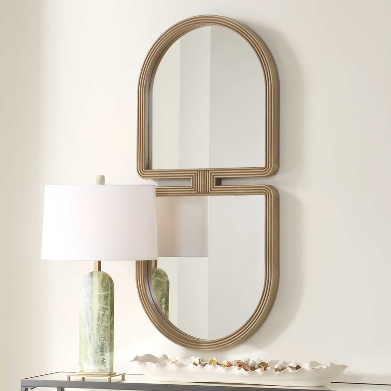 Uttermost Jacques 08282 light natural wood modern art deco mirror with grooved wood frame, 22 in. W x 48 in. H