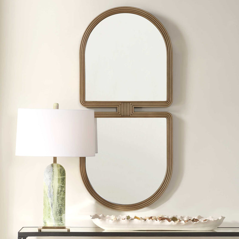 Uttermost Jacques 08282 light natural wood modern art deco mirror with grooved wood frame, 22 in. W x 48 in. H