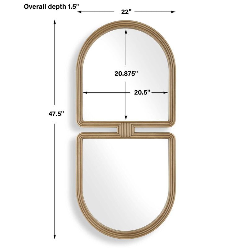 Uttermost Jacques 08282 light natural wood modern art deco mirror with grooved wood frame, 22 in. W x 48 in. H