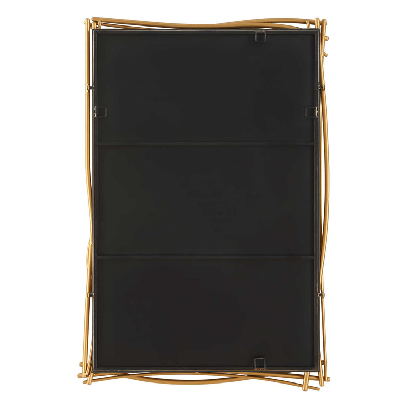 Uttermost Curved Branches 08278 lightly antiqued gold leaf modern rectangle bathroom vanity mirror with layered hand forged iron frame, 27 in. W x 39 in. H