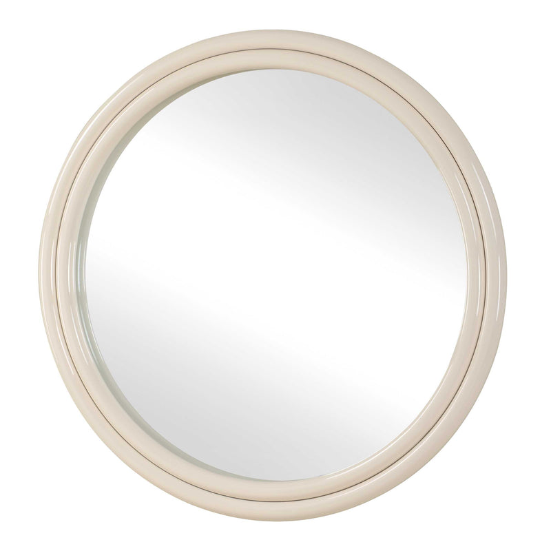 Uttermost Florian 08262 high gloss warm white modern round mirror with rounded iron profile, 39 in. W x 39 in. H