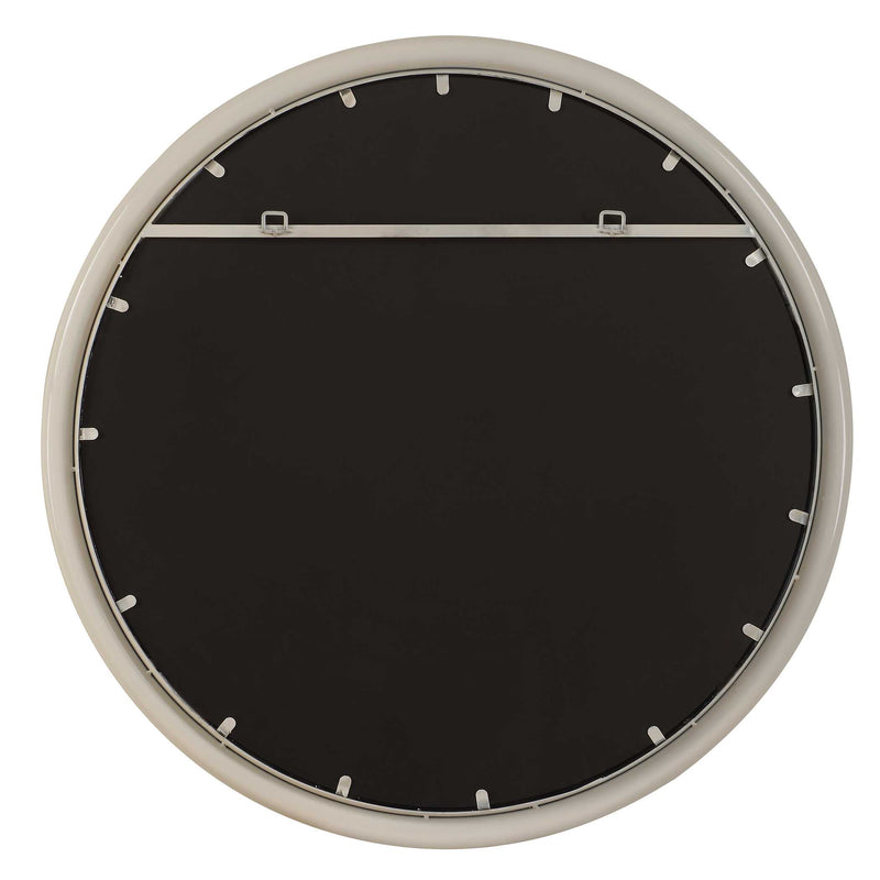 Uttermost Florian 08262 high gloss warm white modern round mirror with rounded iron profile, 39 in. W x 39 in. H