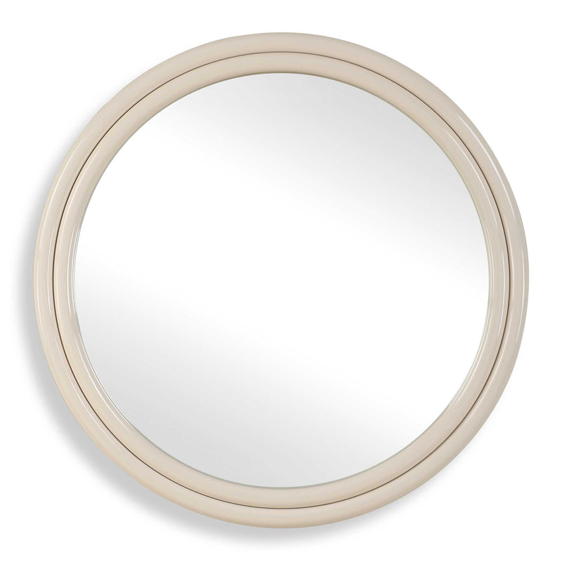 Uttermost Florian 08262 high gloss warm white modern round mirror with rounded iron profile, 39 in. W x 39 in. H