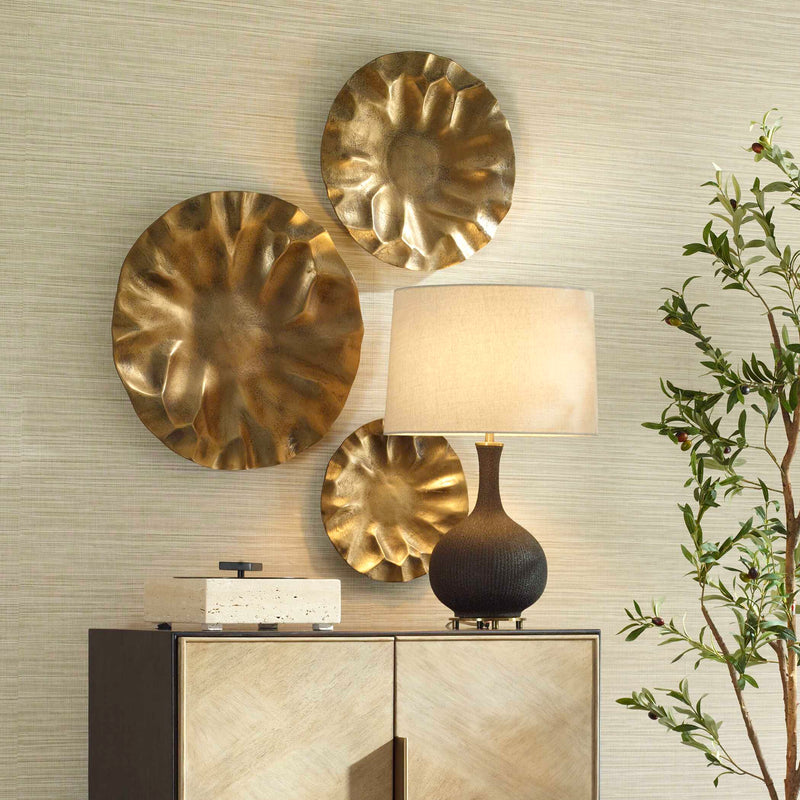 Uttermost 04391 Peonia Outdoor Gold Wall Art Set/3