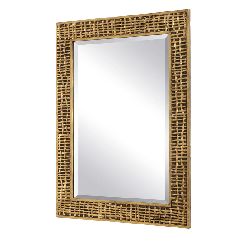 Uttermost Woven In Time 08288 heavily antiqued gold leaf modern rectangle mirror with woven motif, 30 in. W x 40 in. H