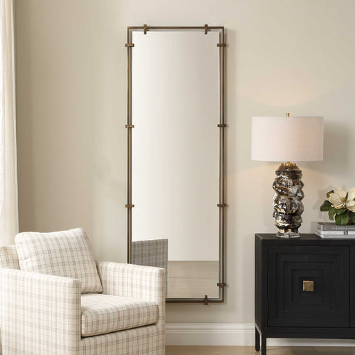 Uttermost Hann 08289 dark bronze tall rectangle mirror with floating polished edge mirror, 27 in. W x 75 in. H