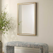 Uttermost Florence 08316 warm antique gold modern rectangle mirror with white glass inlays, 30 in. W x 45 in. H