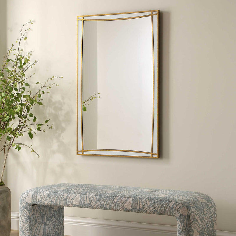 Uttermost Florence 08316 warm antique gold modern rectangle mirror with white glass inlays, 30 in. W x 45 in. H