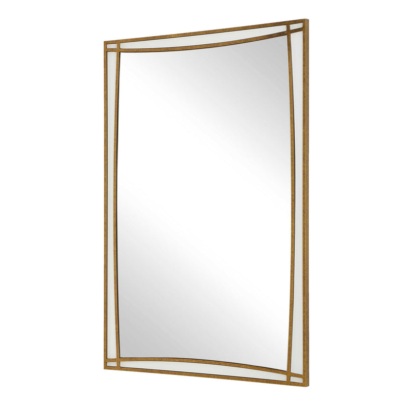 Uttermost Florence 08316 warm antique gold modern rectangle mirror with white glass inlays, 30 in. W x 45 in. H