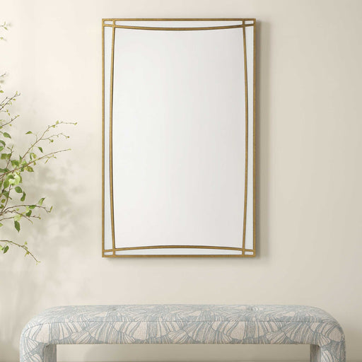 Uttermost Florence 08316 warm antique gold modern rectangle mirror with white glass inlays, 30 in. W x 45 in. H