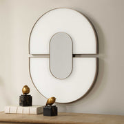 Uttermost Encase 08294 antiqued gold modern oval mirror with white glass accents, 24 in. W x 31 in. H