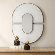 Uttermost Encase 08294 antiqued gold modern oval mirror with white glass accents, 24 in. W x 31 in. H