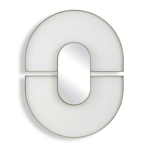Uttermost Encase 08294 antiqued gold modern oval mirror with white glass accents, 24 in. W x 31 in. H