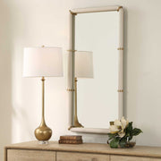 Uttermost Cyprus 08332 white faux shagreen and brass modern rectangle mirror with brass plated steel bands, 22 in. W x 44 in. H