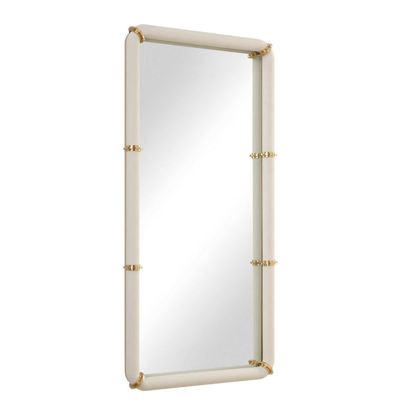 Uttermost Cyprus 08332 white faux shagreen and brass modern rectangle mirror with brass plated steel bands, 22 in. W x 44 in. H