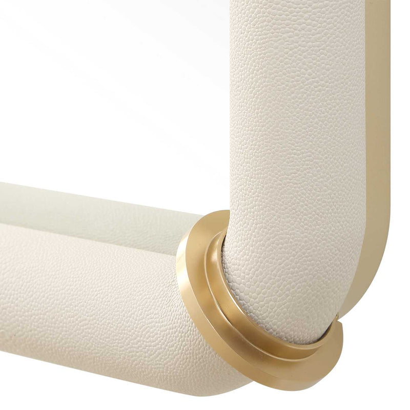 Uttermost Cyprus 08332 white faux shagreen and brass modern rectangle mirror with brass plated steel bands, 22 in. W x 44 in. H