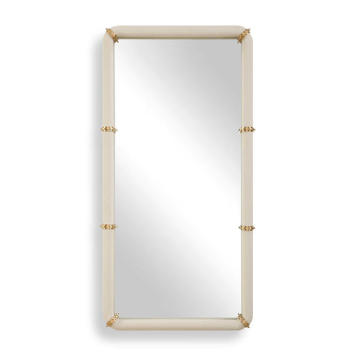 Uttermost Cyprus 08332 white faux shagreen and brass modern rectangle mirror with brass plated steel bands, 22 in. W x 44 in. H