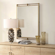 Uttermost Ripoll 08318 antique brass modern rectangle mirror with amber acrylic bars, 31 in. W x 46 in. H