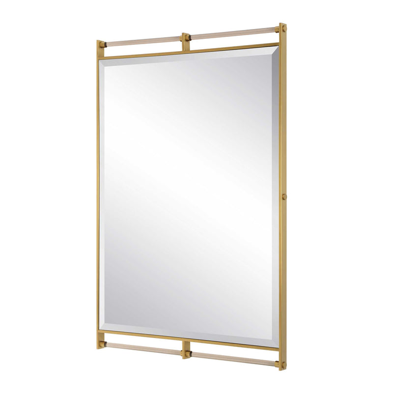 Uttermost Ripoll 08318 antique brass modern rectangle mirror with amber acrylic bars, 31 in. W x 46 in. H