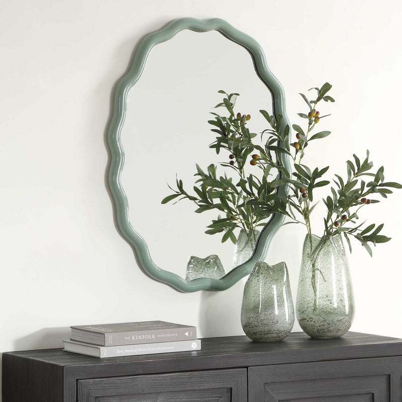 Uttermost Isly 08328 Blue Modern Oval Bathroom Vanity Mirror — ALCOVE