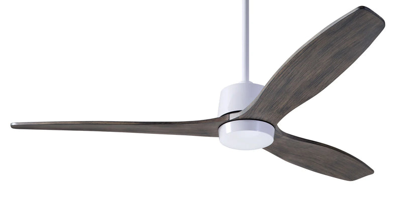 Modern Fan Company Arbor DC 54-inch gloss white ceiling fan with graywash wood blades and remote control