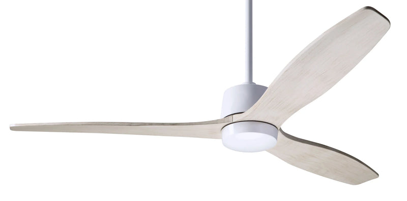 Modern Fan Company Arbor DC 54-inch gloss white ceiling fan with whitewash wood blades and remote control