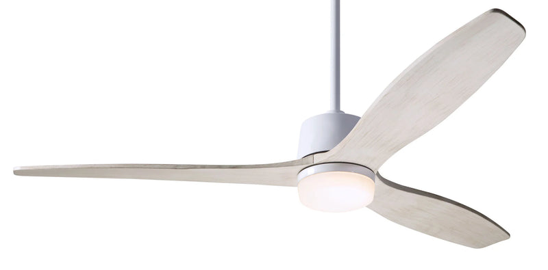 Modern Fan Company Arbor DC 54-inch gloss white LED ceiling fan with whitewash wood blades and remote control