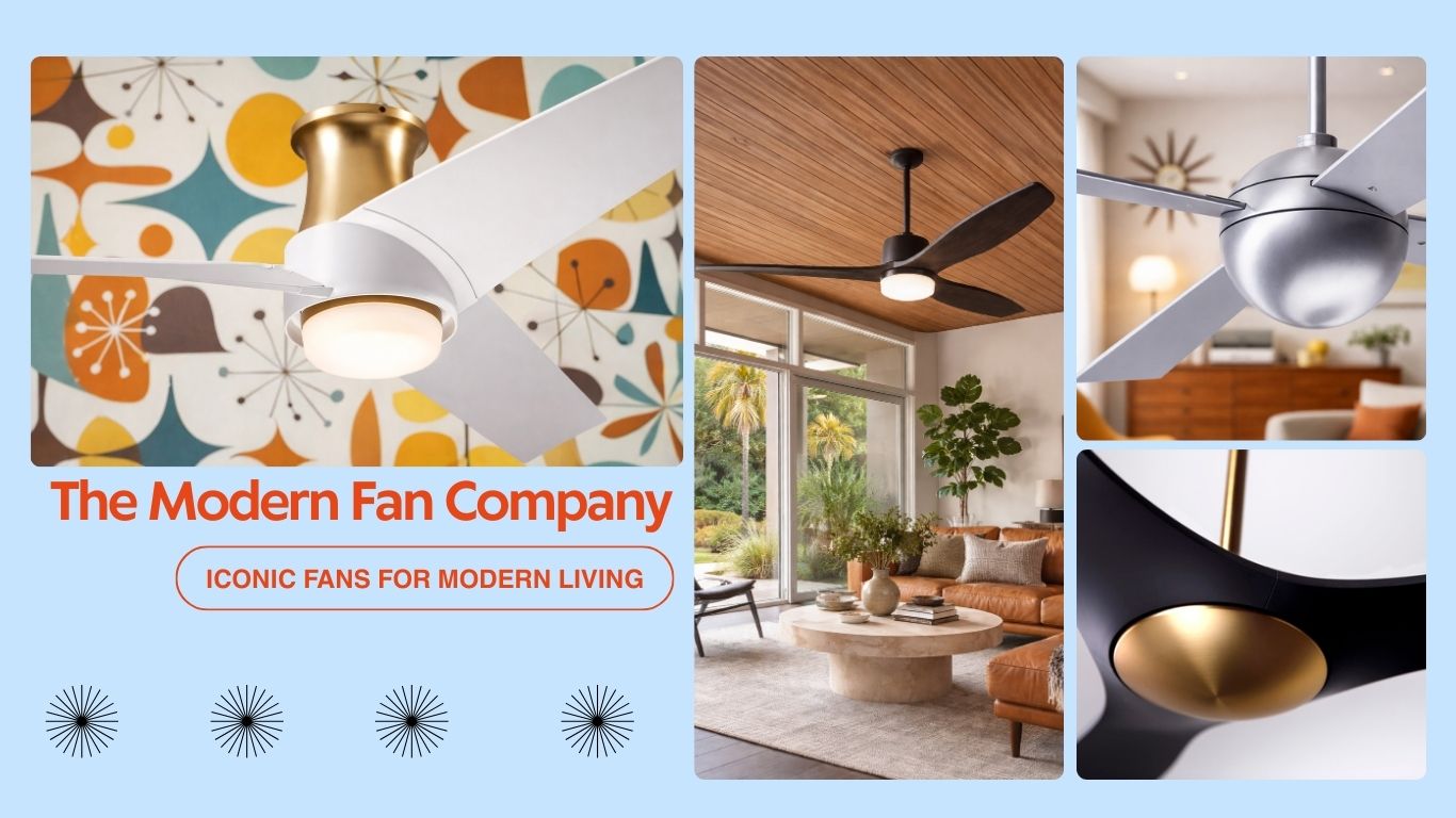 Shop Modern Fan Company ceiling fans featuring iconic designer styles, contemporary finishes, and refined airflow for modern, minimalist, and mid-century interiors.