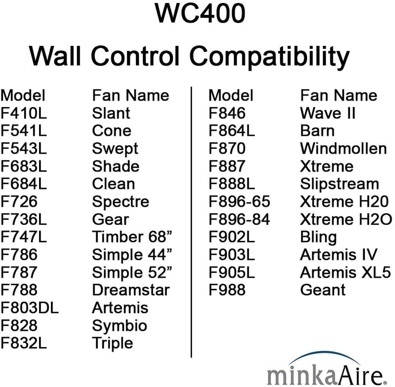 Minka Aire WC400 DC Wall Control with Full Function Ceiling Fan Aire Control