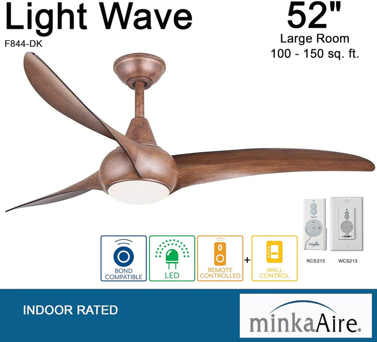 Minka Aire Light Wave 52 in. LED Koa Ceiling Fan with Remote & Wall Controls