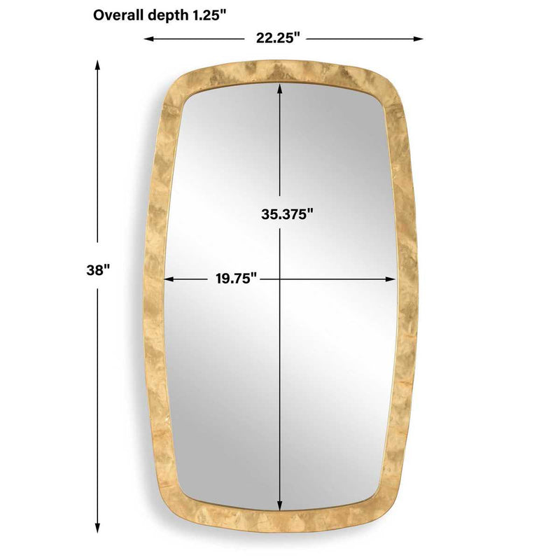 Pavira Gold Leaf Mirror | Modern Rectangle Iron Frame Bathroom Vanity Mirror Mounted Vertical or Horizontal (22 in. W x 38 in. H x 1 in. D)