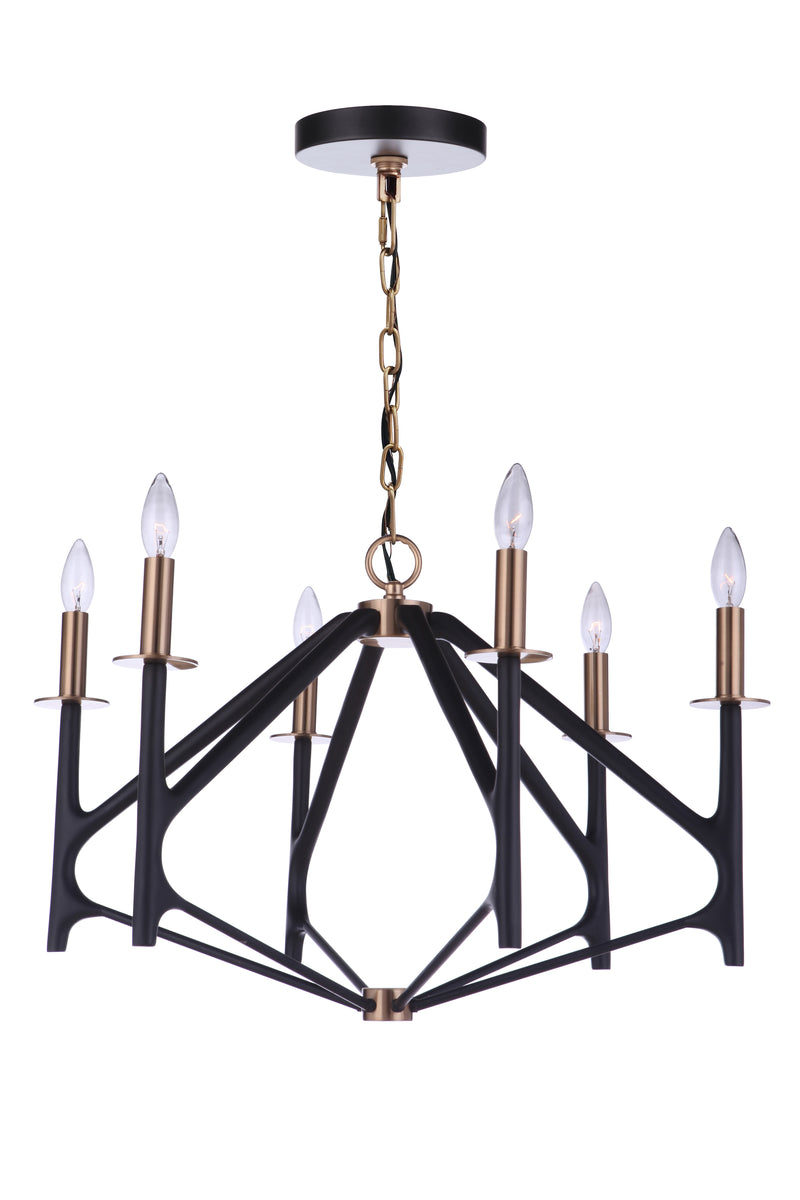 Craftmade 55526-FBSB The Reserve 6 Light Chandelier -Flat Black/Satin Brass