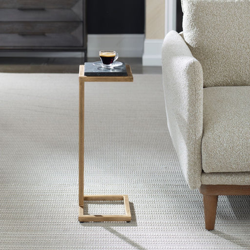 Riva Accent Table | Aged Gold and Black Marble Top (10 in. W x 23 in. H x 8 in. D)